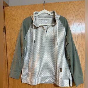 Maurices Chalet funnel neck sweatshirt in green and cream. Cozy quilted texture